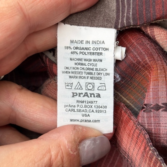 PrAna Men’s Red Gray Plaid Shirt Snap Button closure Long Sleeves Size Medium - Picture 7 of 11
